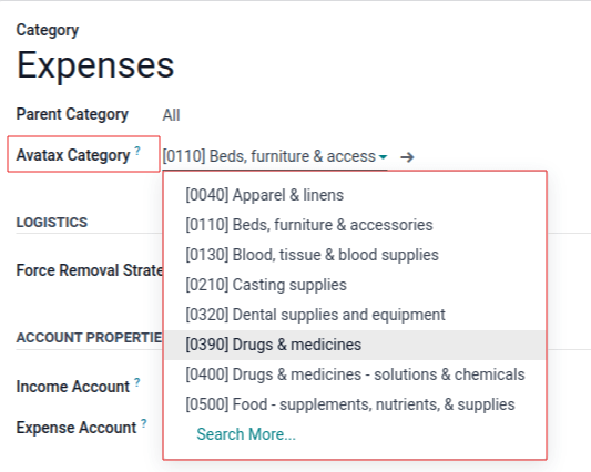 Specify AvaTax Category on products.