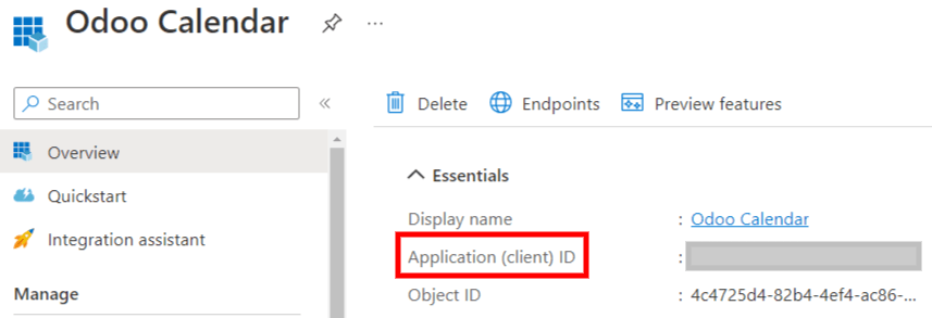 شناسه "Client ID" در پورتال Microsoft Azure.