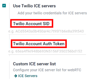 گزینه "استفاده از سرورهای ICE Twilio" را در تنظیمات عمومی Odoo فعال کنید.