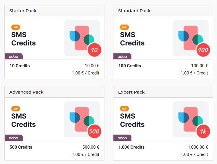 چهار بسته مختلف اعتبار برای خدمت SMS IAP.