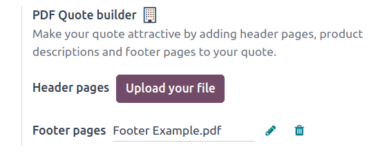 ویژگی سازنده نقلقول PDF که در صفحه تنظیمات برنامه فروش قرار دارد.