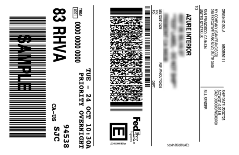 نمونه برچسب تولید شده از اتصالدهنده حملونقل اودوو با FedEx.
