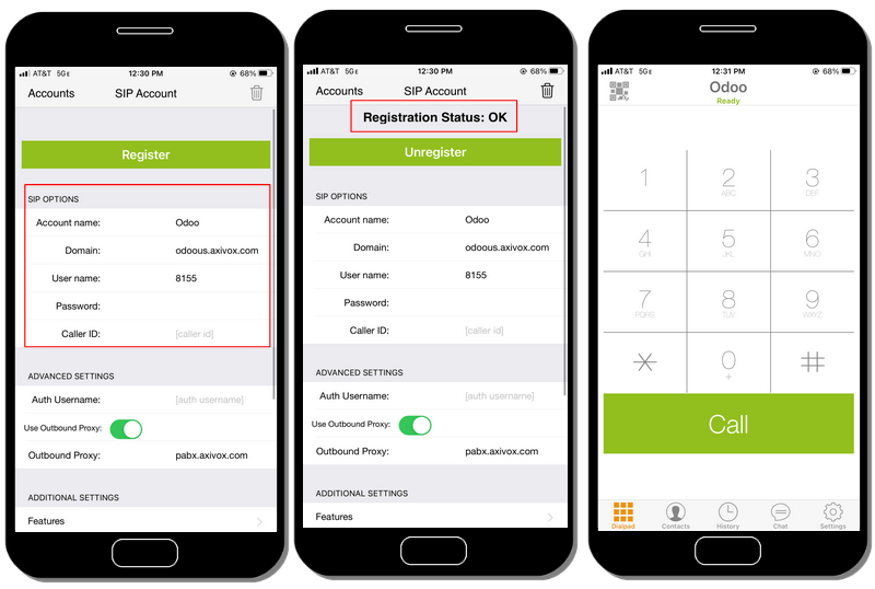 تنظیم حساب Zoiper، ثبت‌نام موفقیت‌آمیز.