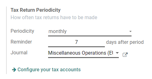 تنظیم تناوب ارسال اظهارنامههای مالیاتی در Odoo Accounting