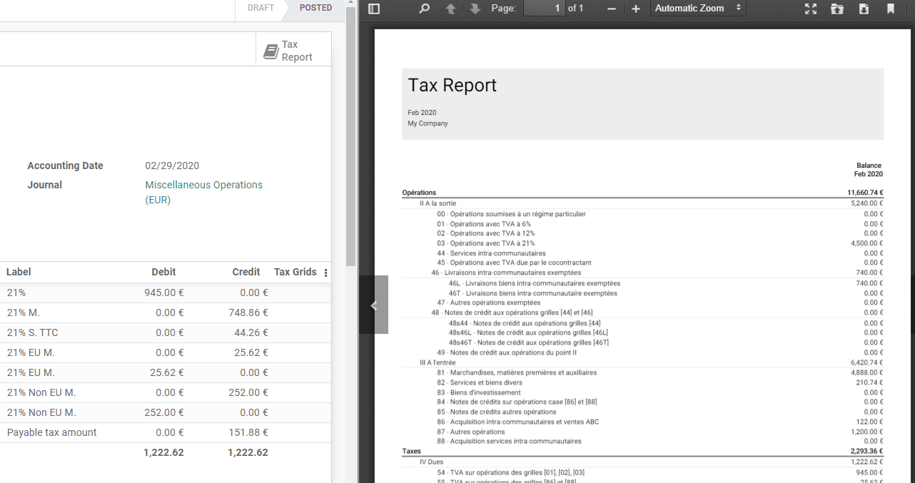 فایل PDF گزارش مالیاتی خود را در Odoo Accounting دانلود کنید