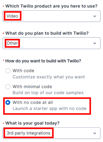 صفحه خوش‌آمدگویی Twilio.