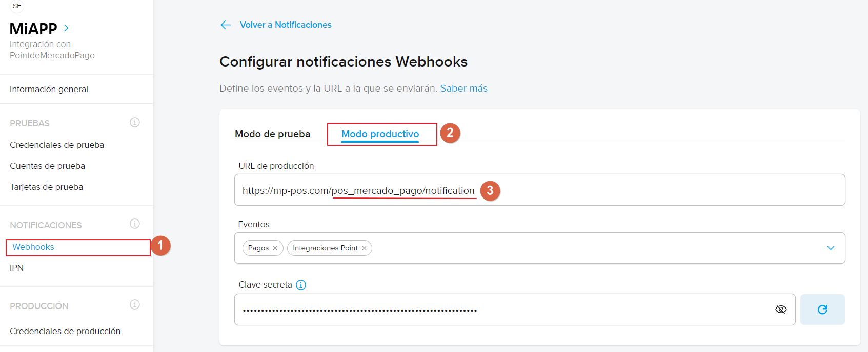 پیکربندی Webhooks در Mercado Pago.